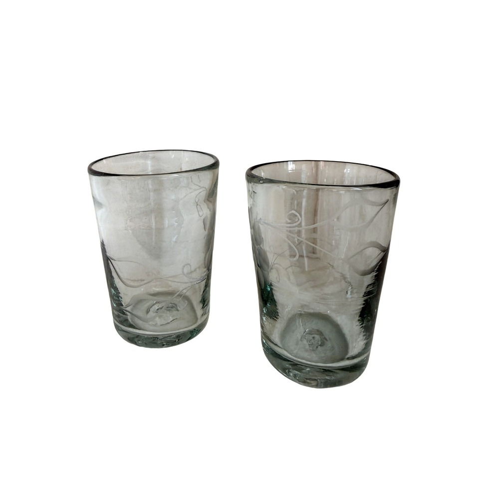 Hand Etched Glass Tumblers - Set of 2 - Floral Vine Artisan Glassware‎